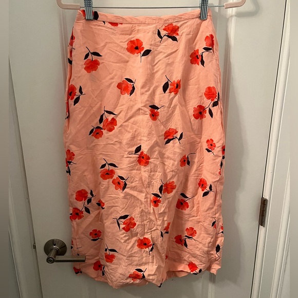 Zara Pink Floral Printed Linen Midi Skirt Size Medium - Red Flower Pattern - Picture 6 of 9